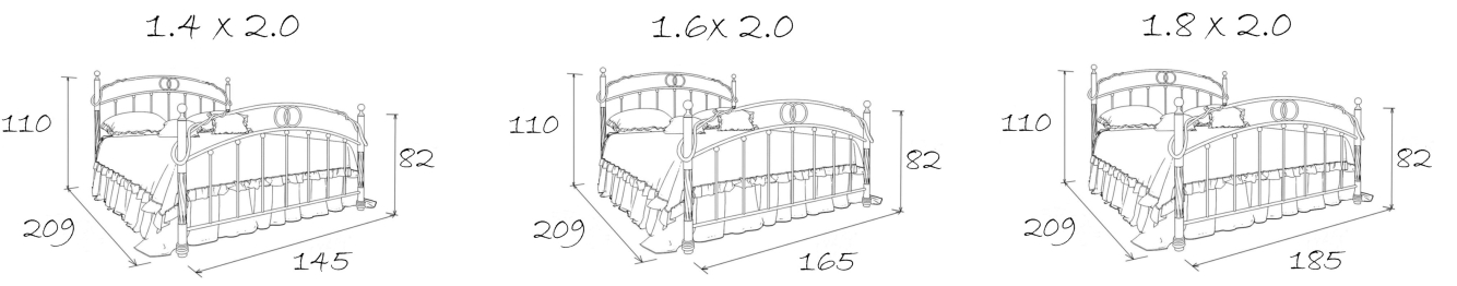 Кованая кровать Анталия 1.6 с двумя спинками