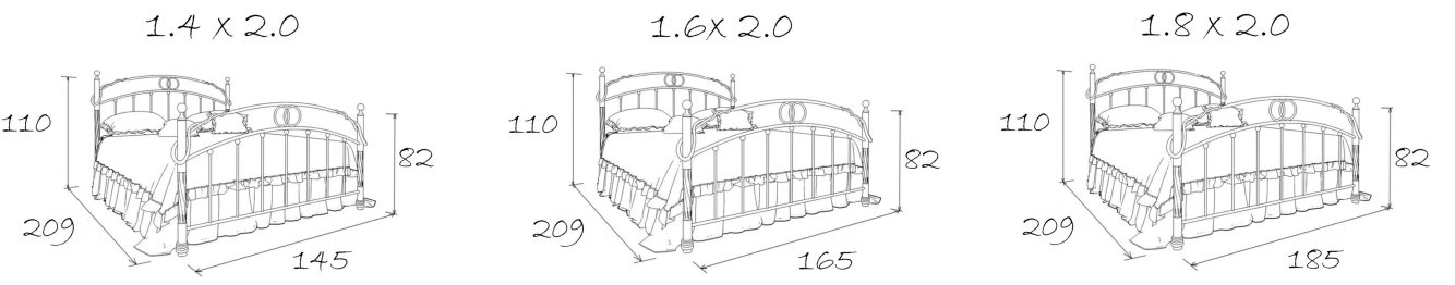 Кованая кровать Камелия 1.4 с двумя спинками